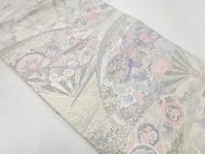 アンティーク　九百錦プラチナ箔扇に鳥兜模様織出し袋帯（材料）